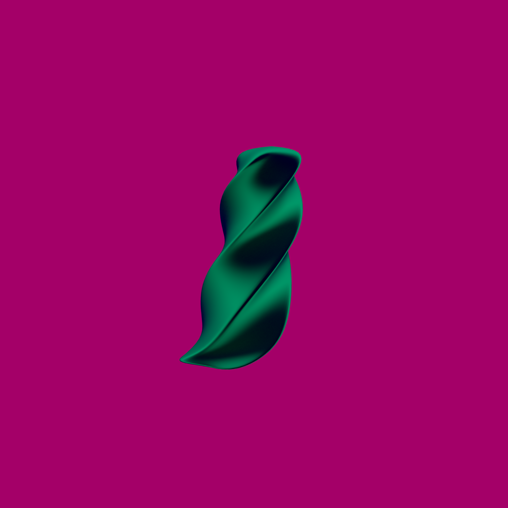 Objeto ondulado verde sobre um fundo rosa choque.
